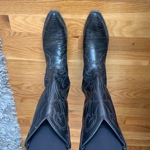 Vintage Black Dan Post Leather Cowboy Boot 8